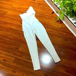 Prettylittlething white bodysuit bodycon cut out in the front one shoulder